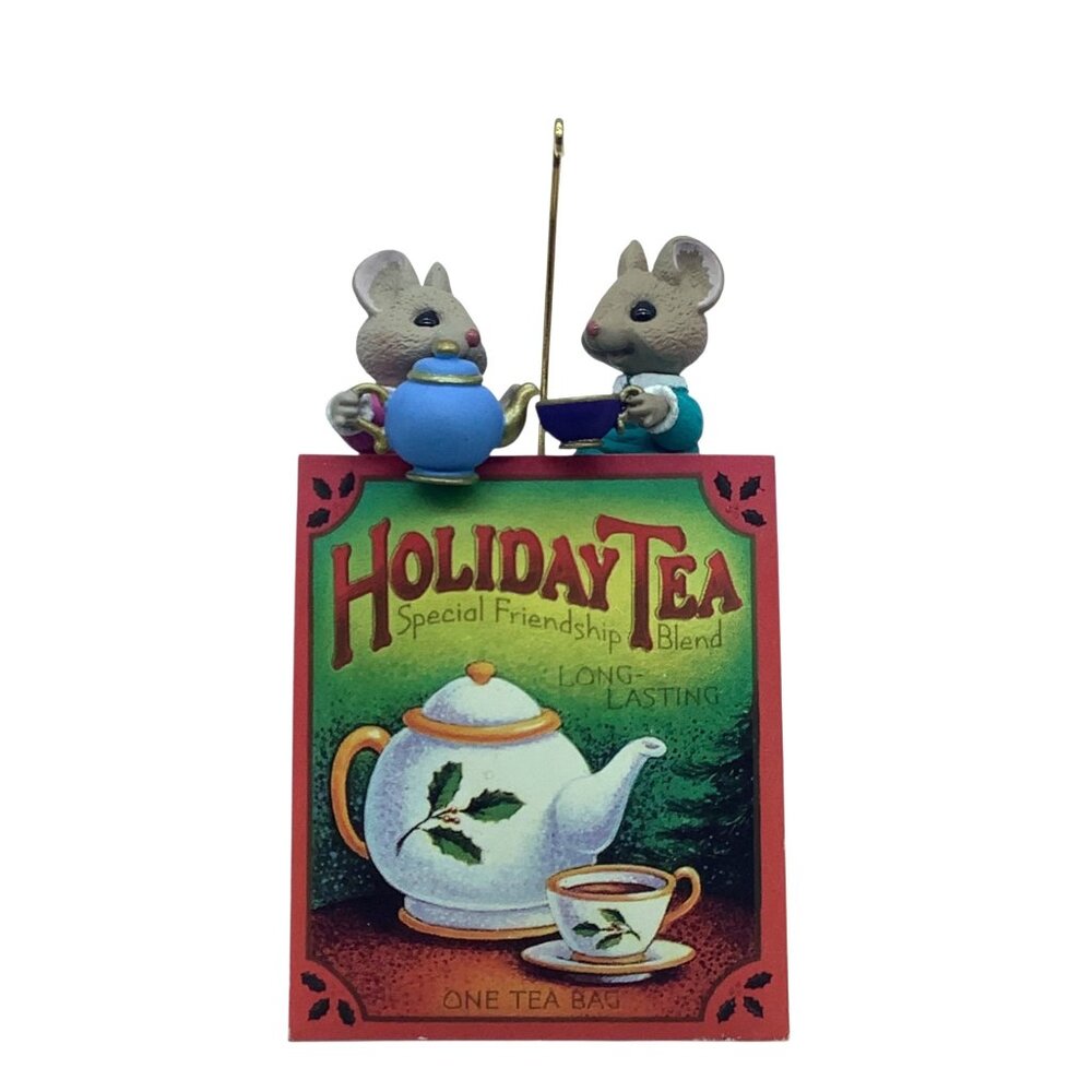 Vtg Hallmark 1997 Holiday Tea Ornament With Mice Friends & Teapot Design‎ 4.5"